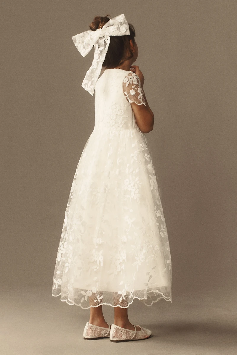 Princess Daliana Long Lindi Lace Piping Crew-Neck Flower Girl Dress