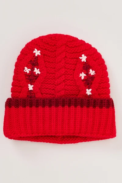 Damson Madder Floral Stitch Cable-Knit Wool Beanie