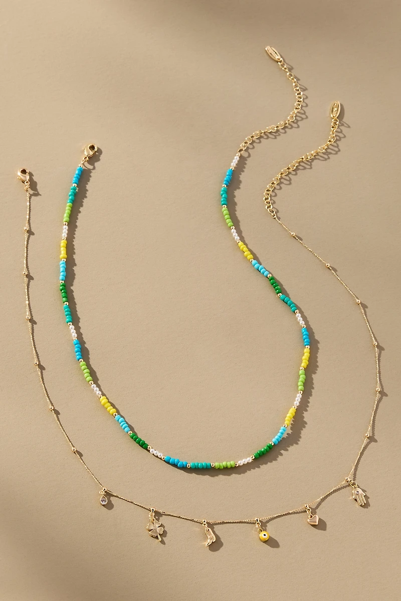 Beaded Charm Layered Necklace