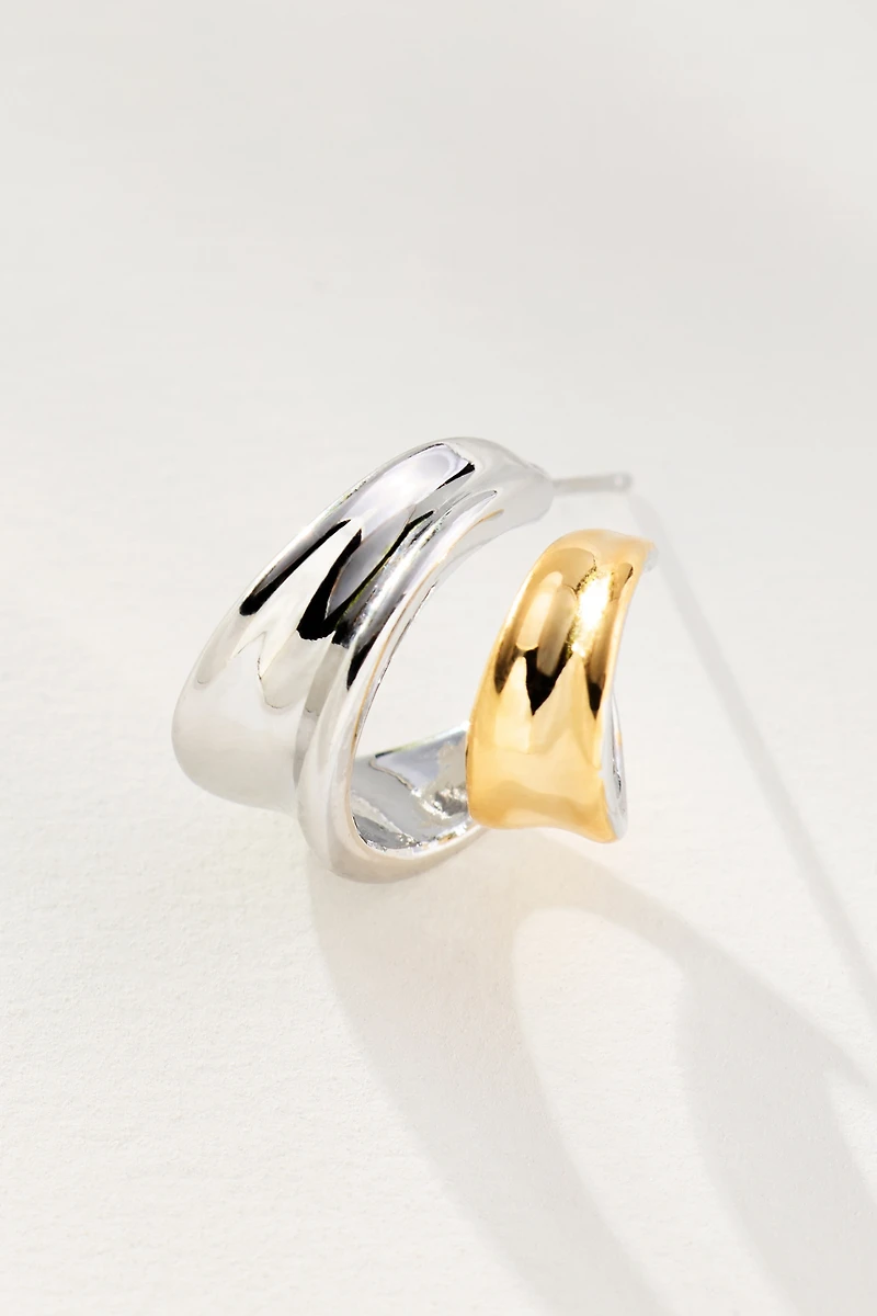 Mixed Metal Split Huggie Hoop Earrings