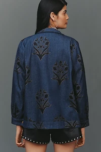 SZ Blockprints Floral Denim Open-Front Jacket