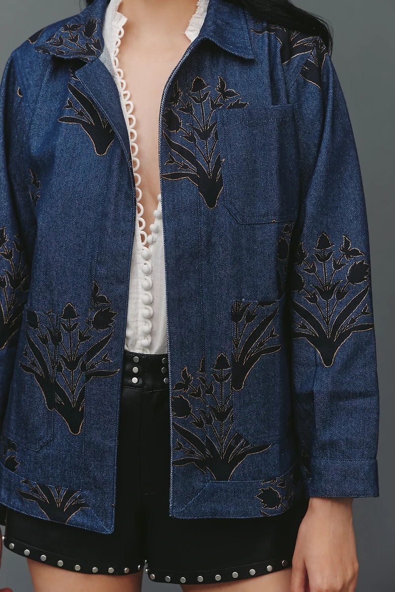 SZ Blockprints Floral Denim Open-Front Jacket