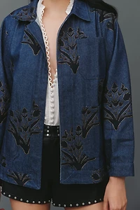 SZ Blockprints Floral Denim Open-Front Jacket