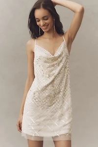 Not So Serious Beaded Cowl-Neck Sleeveless Mini Dress