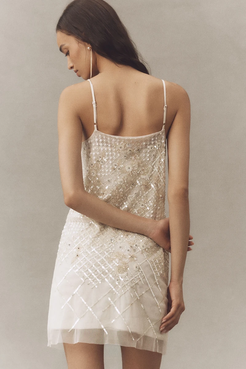 Not So Serious Beaded Cowl-Neck Sleeveless Mini Dress