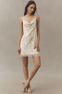 Not So Serious Beaded Cowl-Neck Sleeveless Mini Dress