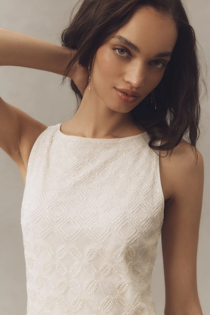 Not So Serious Ombre Beaded Geo Mini Dress