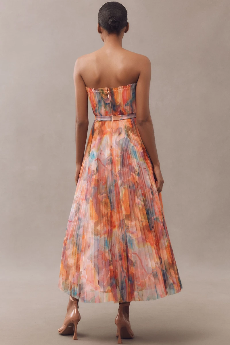 Hutch Strapless Belted Chiffon Floral Maxi Dress