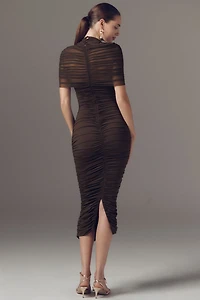 SER.O.YA Roberta Short-Sleeve Ruched Slim Midi Dress