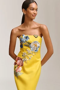 LEO LIN Rayna Appliqué Floral Strapless Maxi Dress