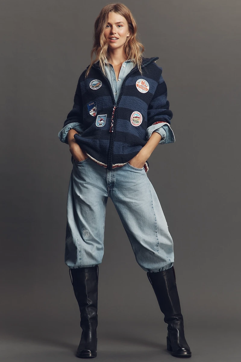 Frantic Dolomites Striped Patches Cardigan Sweater