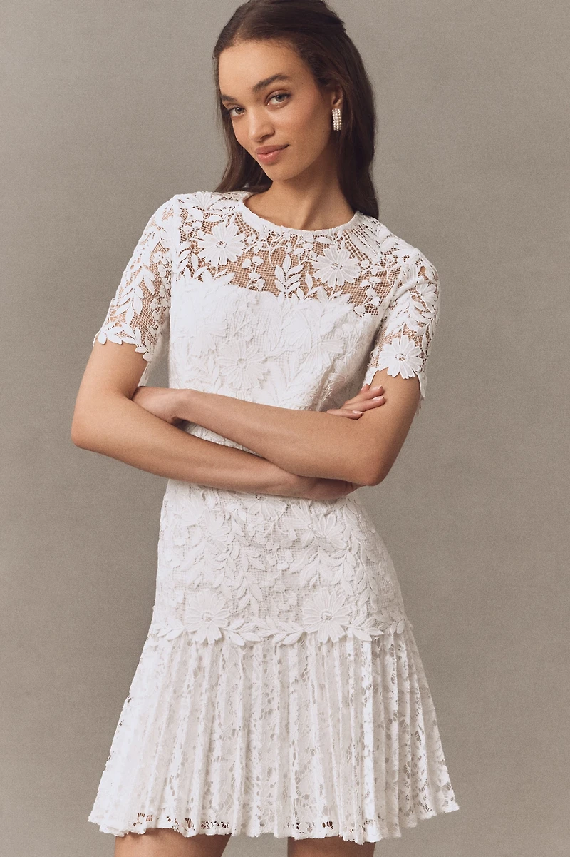 Milly Nikoletta Mixed Lace Pleated Mini Dress