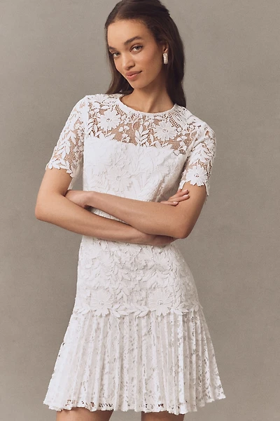Milly Nikoletta Mixed Lace Pleated Mini Dress