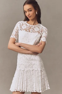 Milly Nikoletta Mixed Lace Pleated Mini Dress