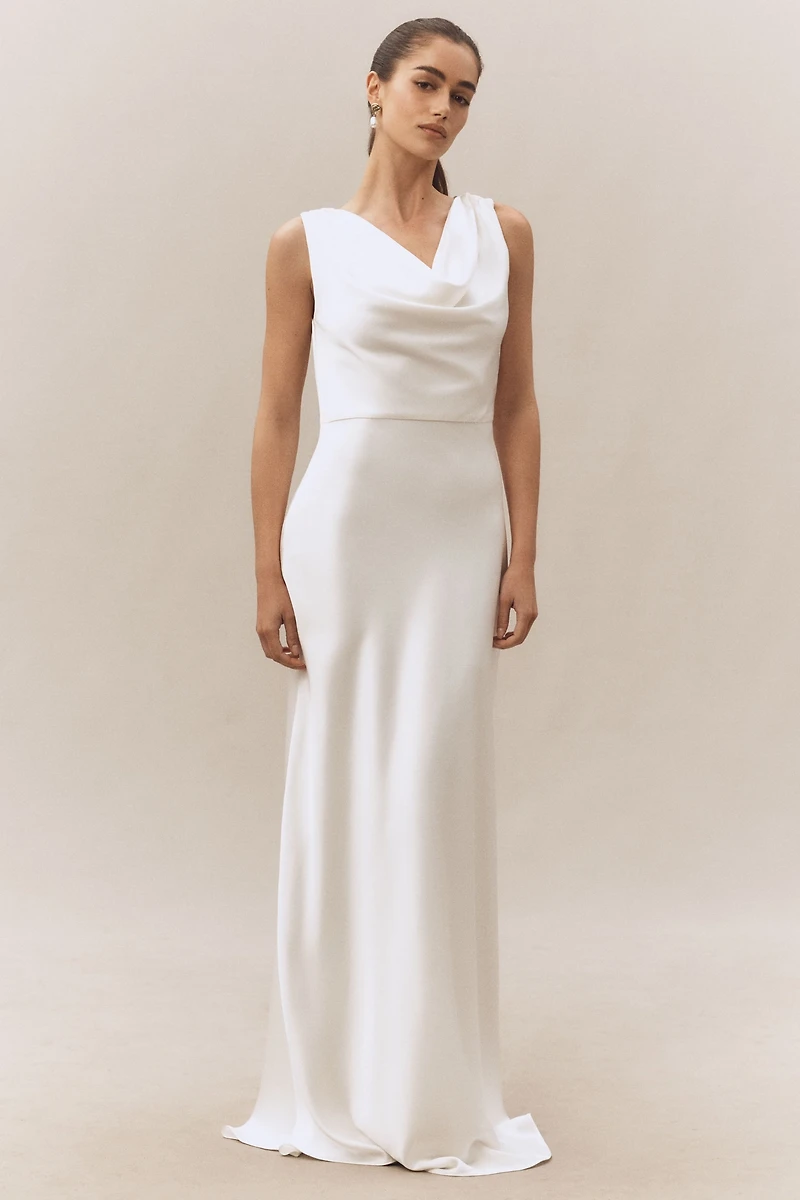 Milly Cowl-Neck Hammered Satin Slip Maxi Dress