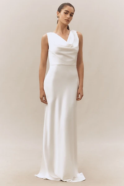 Milly Cowl-Neck Hammered Satin Slip Maxi Dress