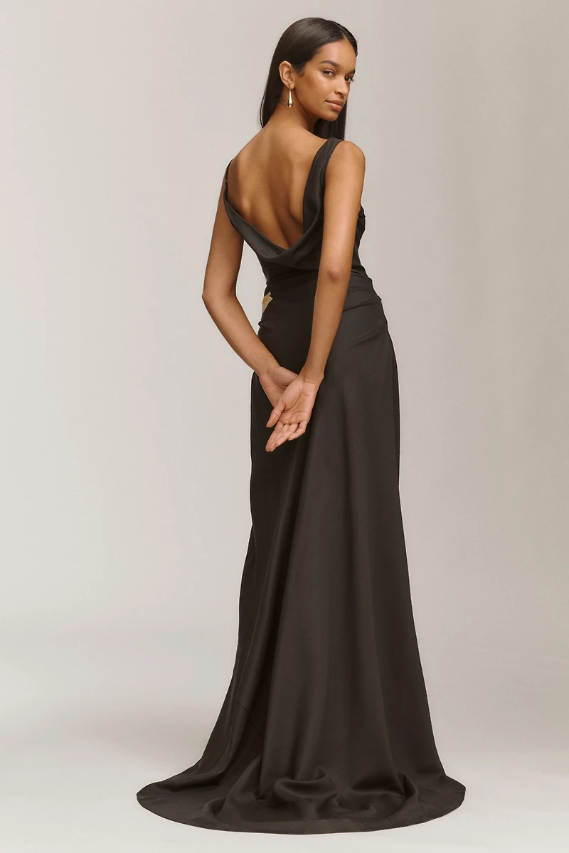 LEO LIN Esme Cowl-Neck Wool-Silk Blend Maxi Dress