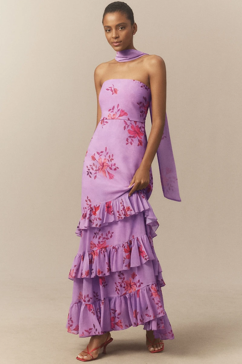 BHLDN Molly Strapless Chiffon Scarf Maxi Dress