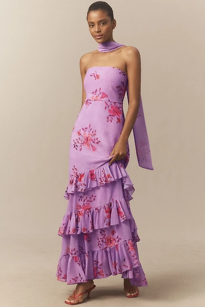BHLDN Molly Strapless Chiffon Scarf Maxi Dress