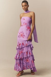 BHLDN Molly Strapless Chiffon Scarf Maxi Dress