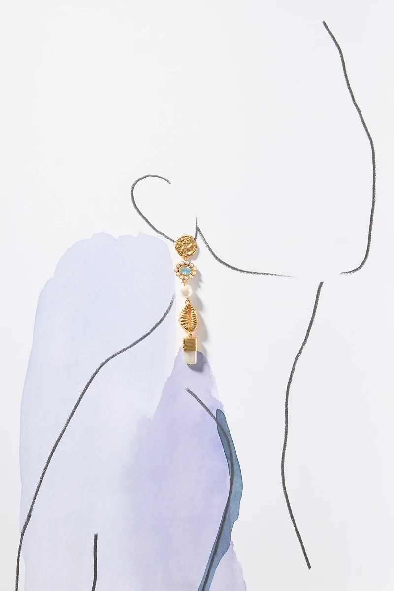 Joanna Laura Constantine Pearl Shell Mismatched Dangle Earrings