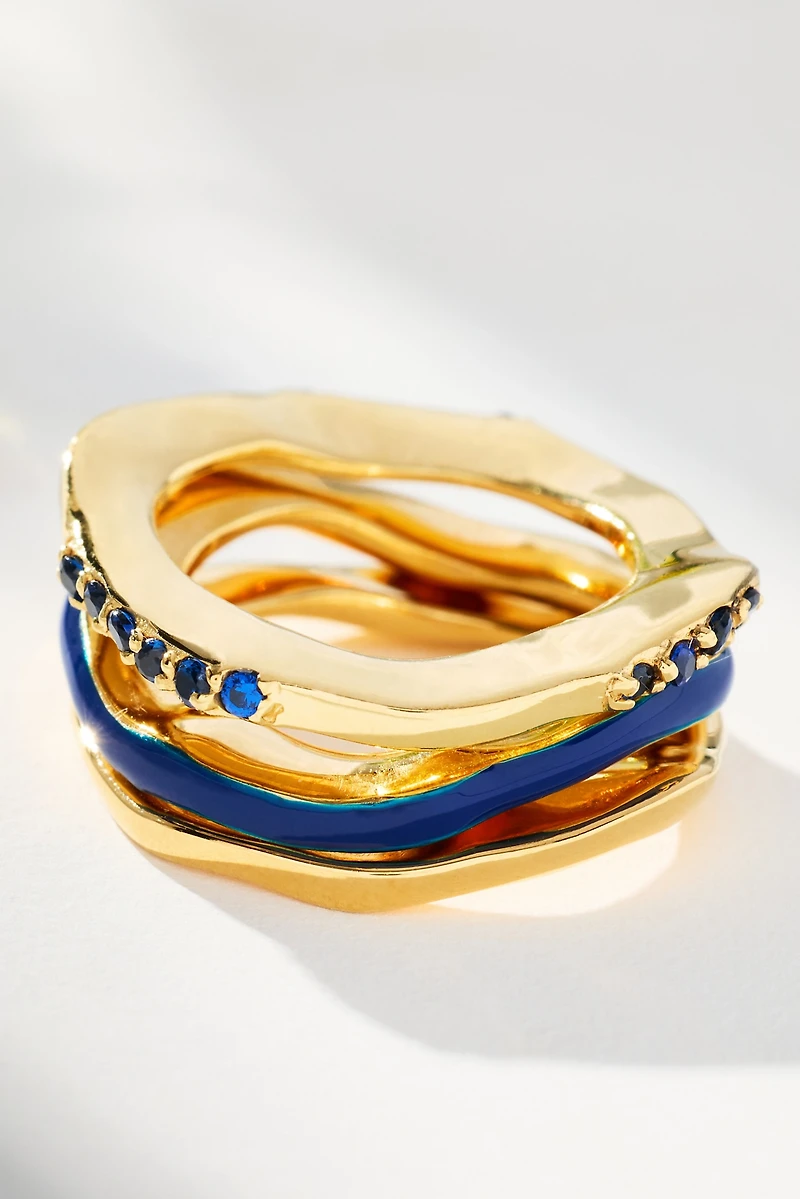 Joanna Laura Constantine Enamel & Stone Wave Rings, Set of 3