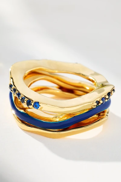 Joanna Laura Constantine Enamel & Stone Wave Rings, Set of 3