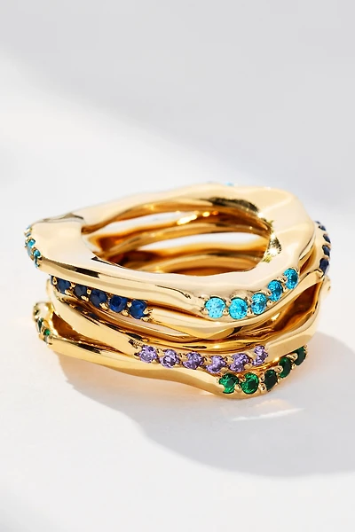 Joanna Laura Constantine Colored Stone Wave Rings, Set of 4