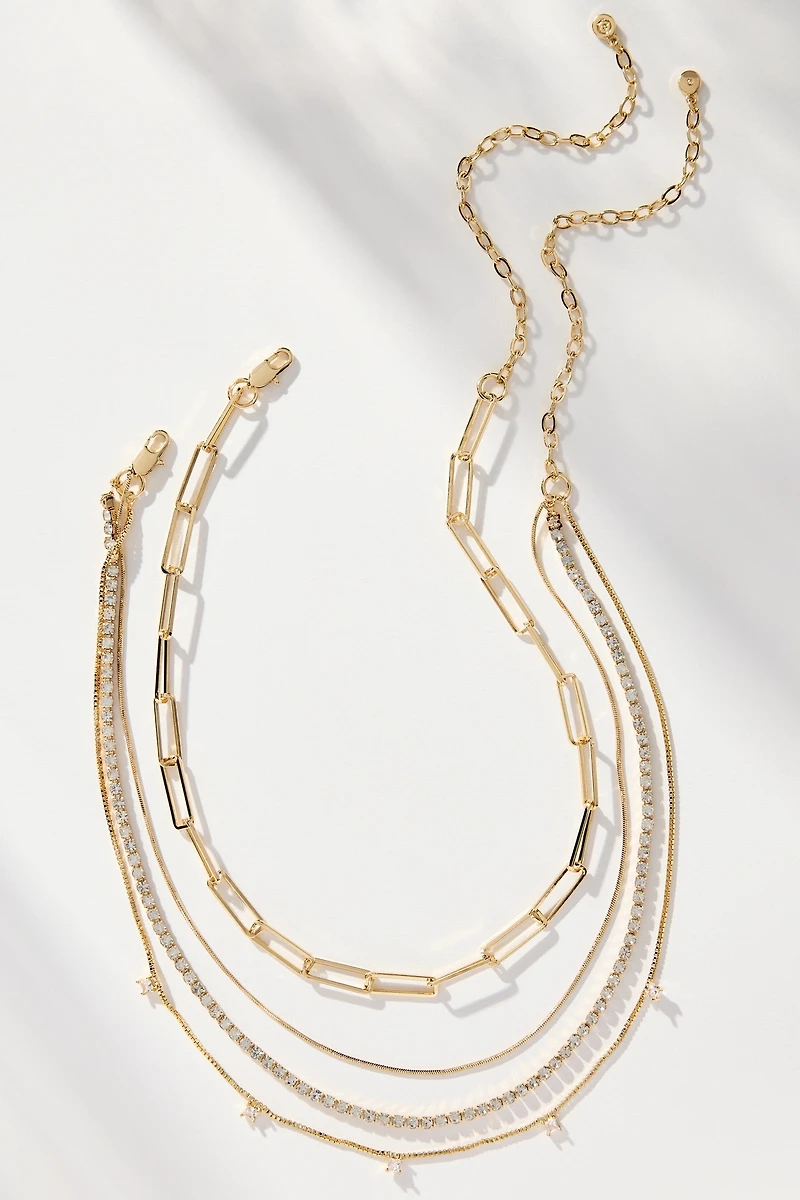 Ettika Mixed Chain & Crystal Necklaces, Set of 2