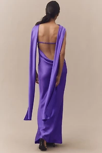 Acler Fleeden Draped Low-Back Satin Maxi Dress