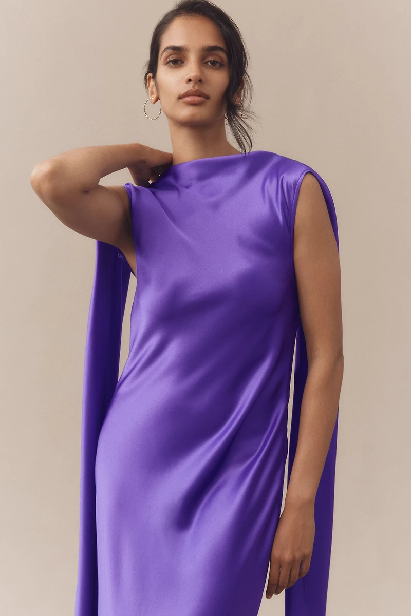Acler Fleeden Draped Low-Back Satin Maxi Dress