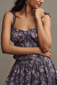 Sleeveless Smocked-Waist Ruffled Midi Dress