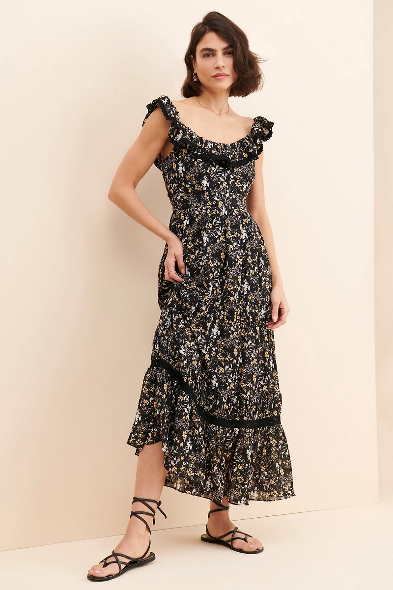 Free the Roses Scoop Neck Maxi Dress