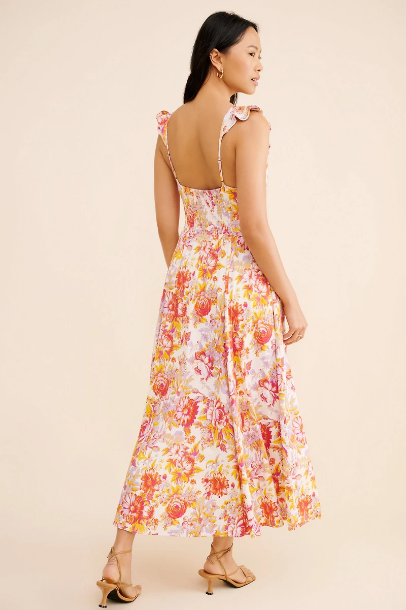 BHLDN Aubree Sleeveless Linen Floral Fit & Flare Maxi Dress