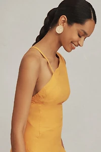 Asymmetrical Open-Back Linen Midi Dress