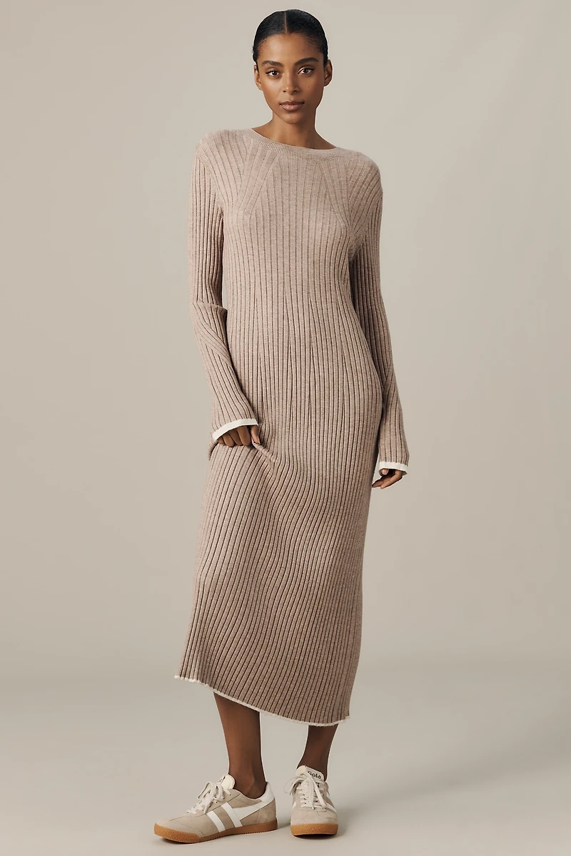 Varley Axel Long-Sleeve Rib Knit Midi Dress