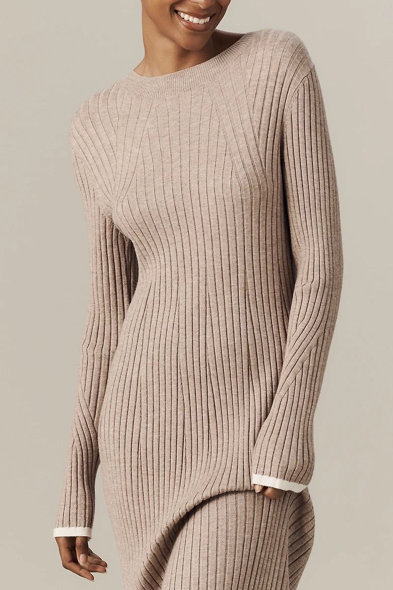 Varley Axel Long-Sleeve Rib Knit Midi Dress