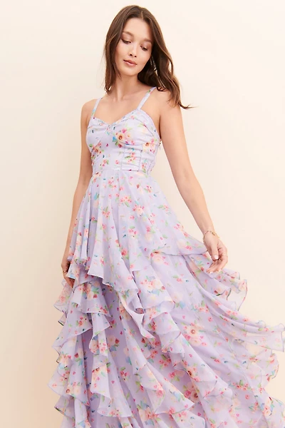Bhanuni by Jyoti Floral Chiffon Sequined Ruffled Dress