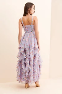 Bhanuni by Jyoti Floral Chiffon Sequined Ruffled Dress