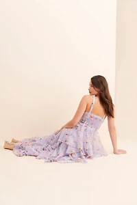 Bhanuni by Jyoti Floral Chiffon Sequined Ruffled Dress