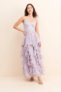 Bhanuni by Jyoti Floral Chiffon Sequined Ruffled Dress