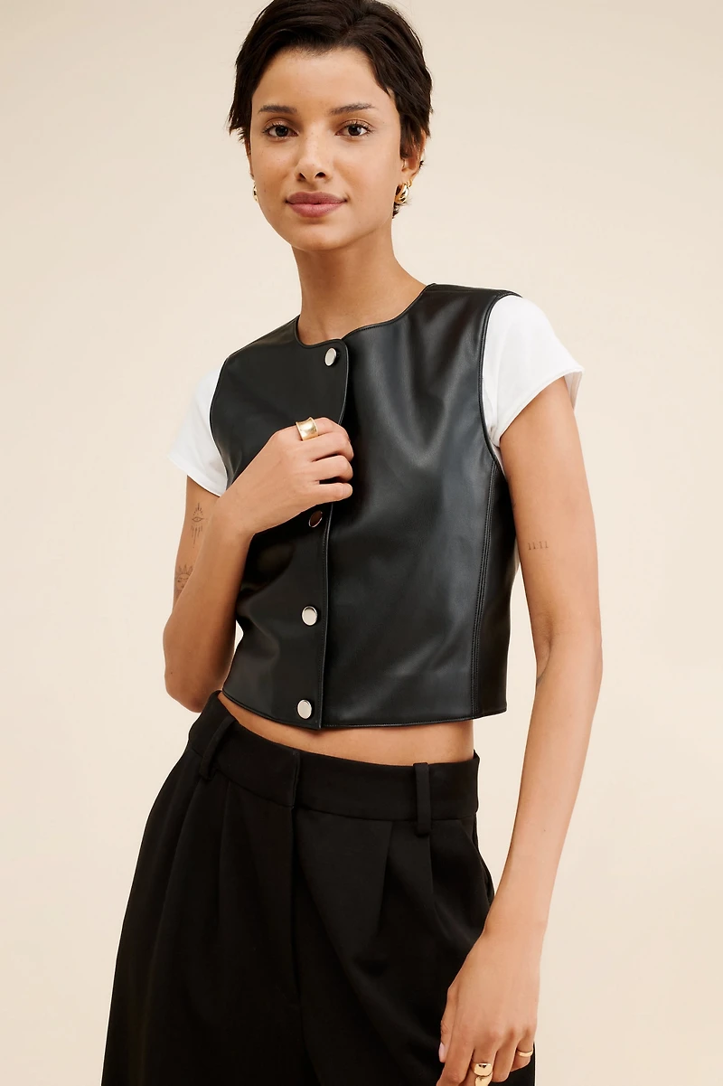 WAYF Cropped Vegan Leather Vest