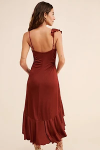 One-Shoulder Ruffled High-Low Midi Dress