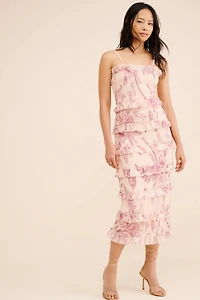 Let Me Be Tiered Floral Smocked Midi Dress