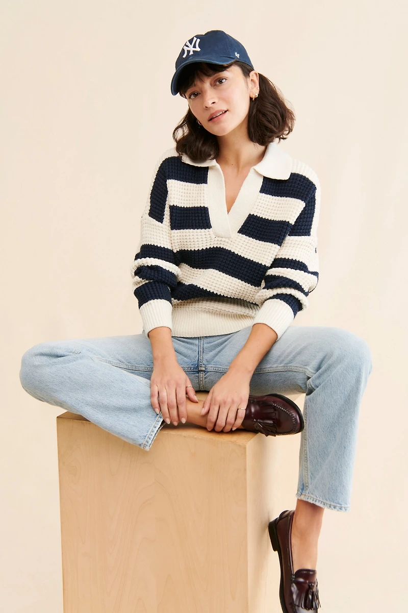 Madewell Stripe Finney Waffle Knit Sweater