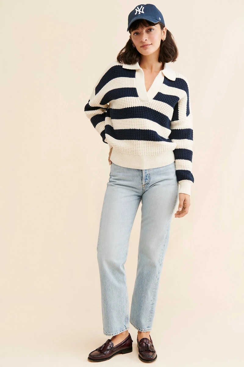 Madewell Stripe Finney Waffle Knit Sweater