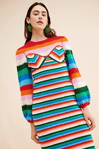 FARM Rio Colorful Stripes Crochet Midi Dress