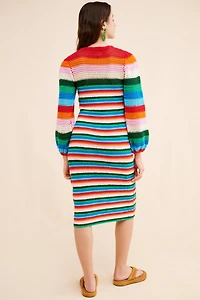 FARM Rio Colorful Stripes Crochet Midi Dress