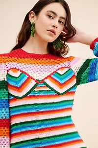 FARM Rio Colorful Stripes Crochet Midi Dress