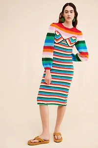 FARM Rio Colorful Stripes Crochet Midi Dress
